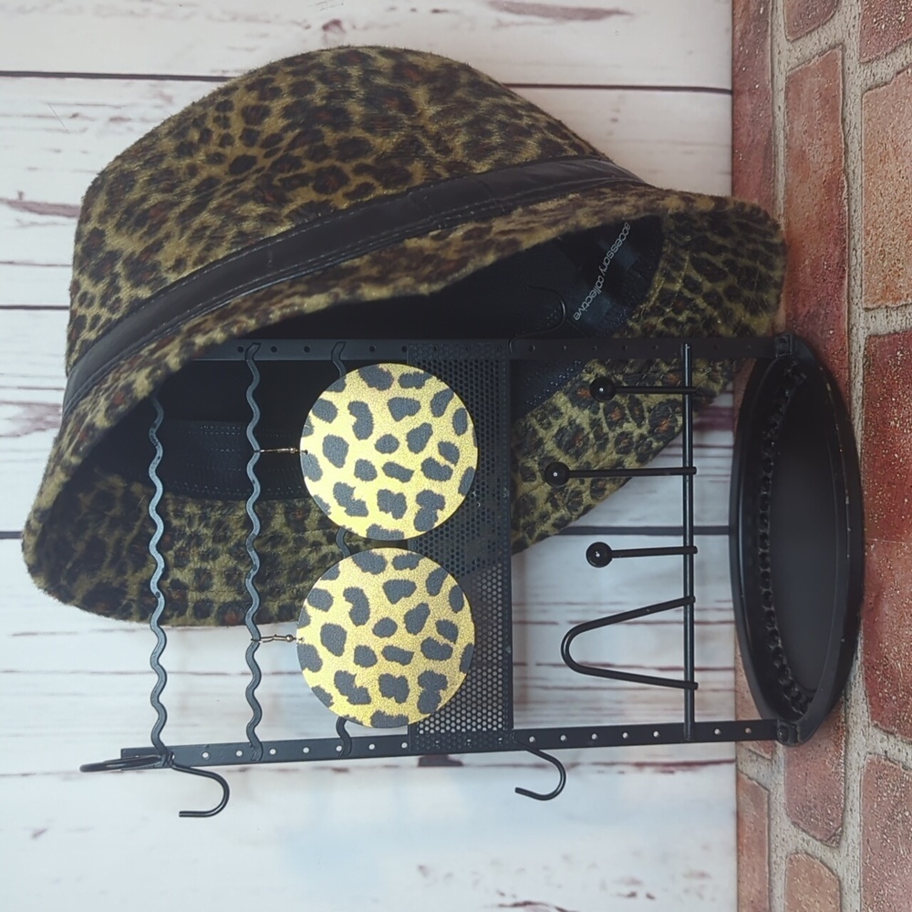 Leopard Print‎ Animal Print Metal Round Disc Statement Earrings